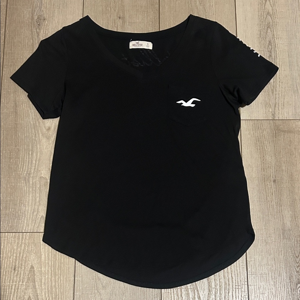 Hollister Black V-Neck Pocket Logo Tee